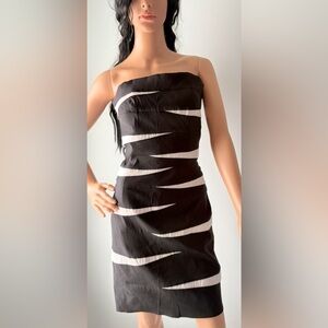 Jessica McClintock Strapless Cocktail Dress Black White Sz 10